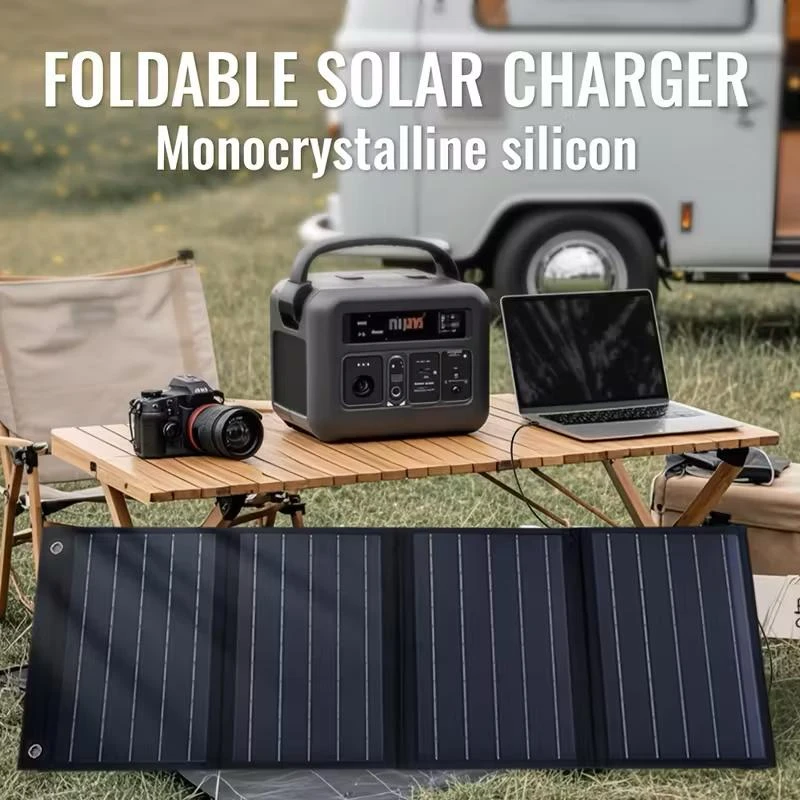 120W Portable Solar Charger with 4-in-1 Output (Type-C, USB, DC, AC) - Fast Charging for Smartphones, Tablets, Laptops - Compact foldable Solar Panel with Magnetic Base